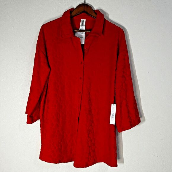 Forever 21 Women Swim Cover Up Dress L Red Heart Terrycloth Button Down NWT - Picture 1 of 7
